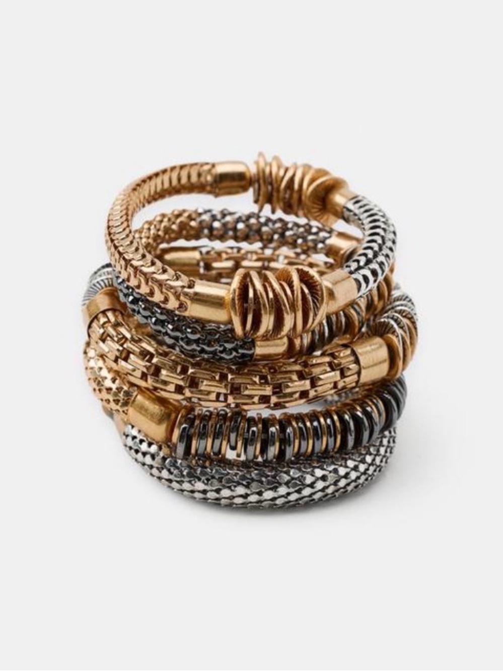 🔥🔥Zara Mixed Metal Stackable Coil Bracelets - Gold & Silver